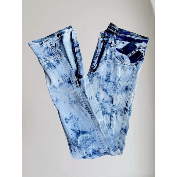 Decibel Stacked With Gusset Jeans Patched Distressed Ice Wash Denim Men’s 30x35 - Picture 2 of 16